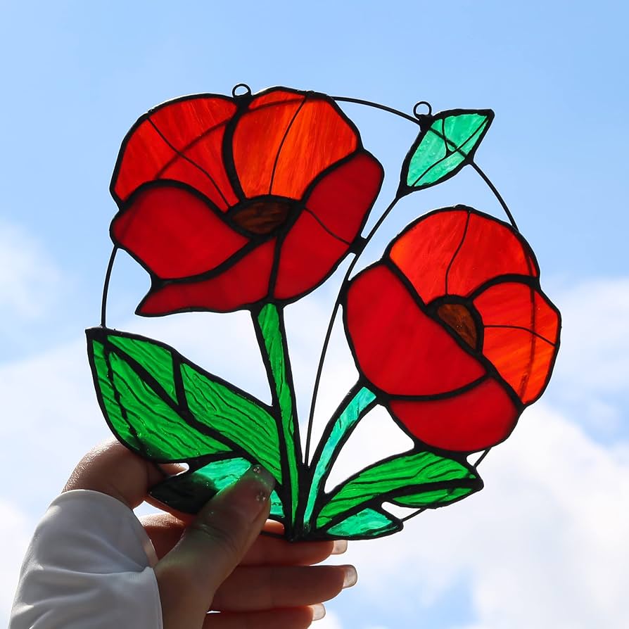 Amazon.com: HAOSUM Red Flowers Stained Glass Window Hanging